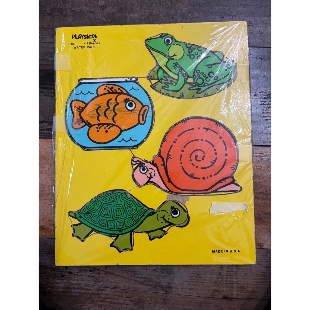 Vintage Playskool Water Pals Wooden Puzzle 180-11 4 Pieces Made in USA Retro Toy